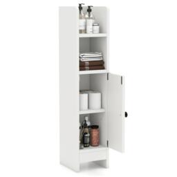 COSTWAY Bathroom Storage Cabinet Corner Floor Cabinet-White