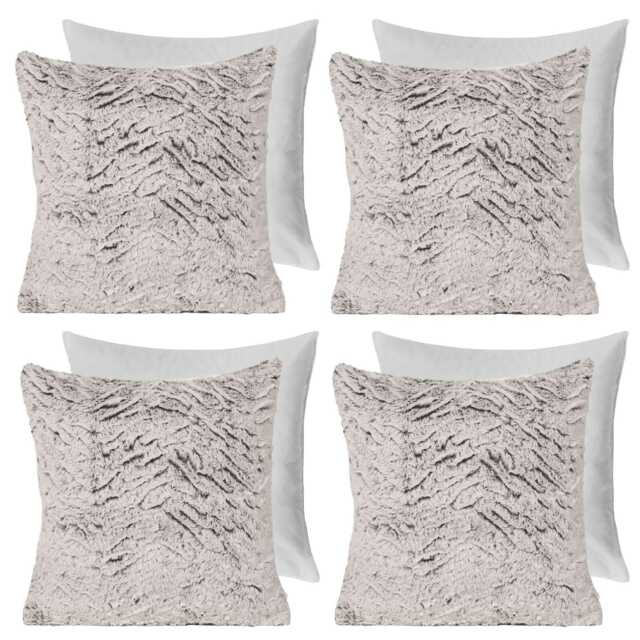 OHS 4 x Two Tone Faux Fur Plush Filled Cushions, 45x45cm - Natural