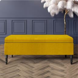 Paris Plain 150cm Ottoman Storage Bench - Plush Velvet Shoe Bench - Mustard Gold Upholstery Footstool with Storage