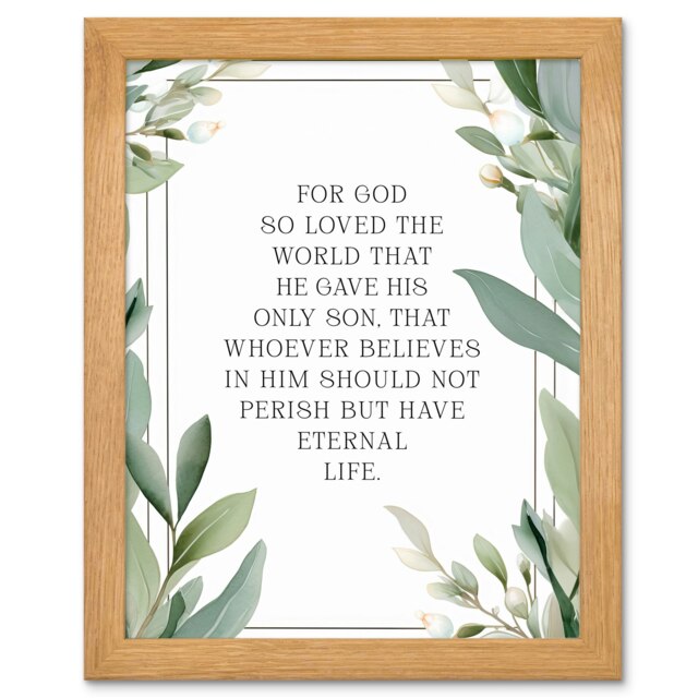 John 3:16 God So Loved the World Bible Verse Wood Framed Wall Art Print