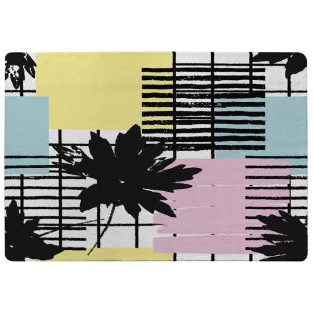 Geometric Shape & Leaf Print Rug Multi