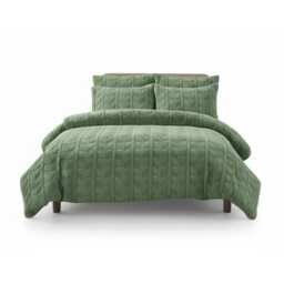 Ultra Soft Teddy Duvet Cover Set Leaves Embossed Cozy Fleece Bedding Green Single