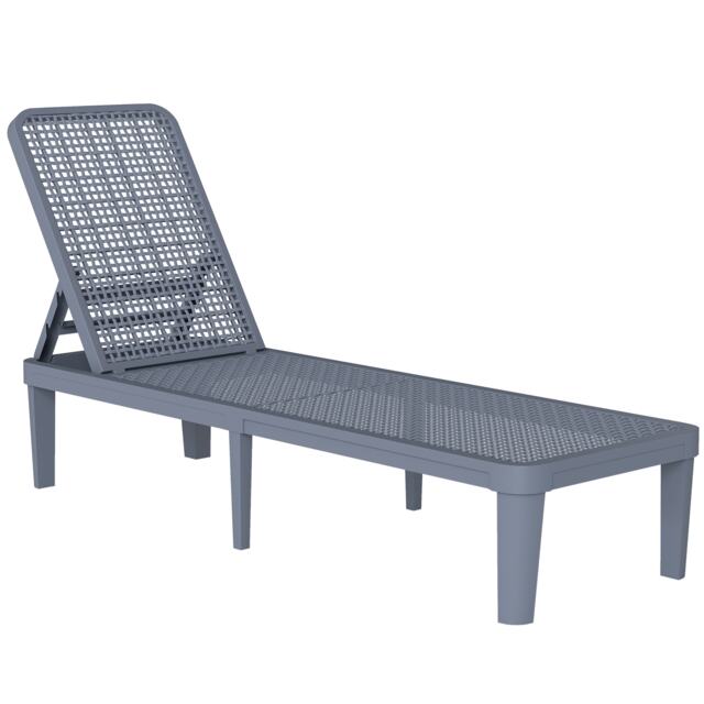 Outsunny Plastic Sun Lounger, 4-Position Garden Lounger Sun bed, Dark Grey Grey Dark Grey L