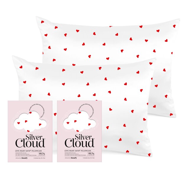 Silver Cloud Silver Ion Infused Satin Pillowcase Heart Print - Twinpack