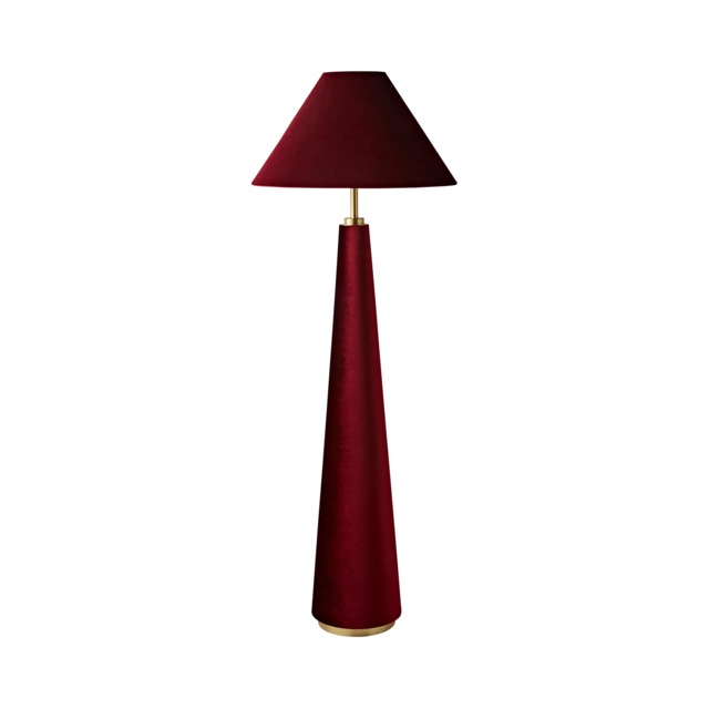 ValueLights Martha Conical Burgundy Velvet Midi Floor Lamp Red