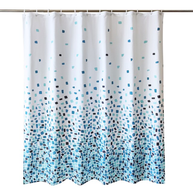 Mosaic Blue Polyester Shower Curtain with 12 Hooks - 180x180cm