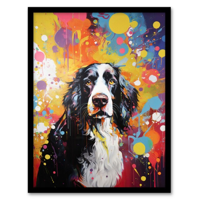 Dog English Springer Spaniel Pet Portrait Black Framed Wall Art Print A4