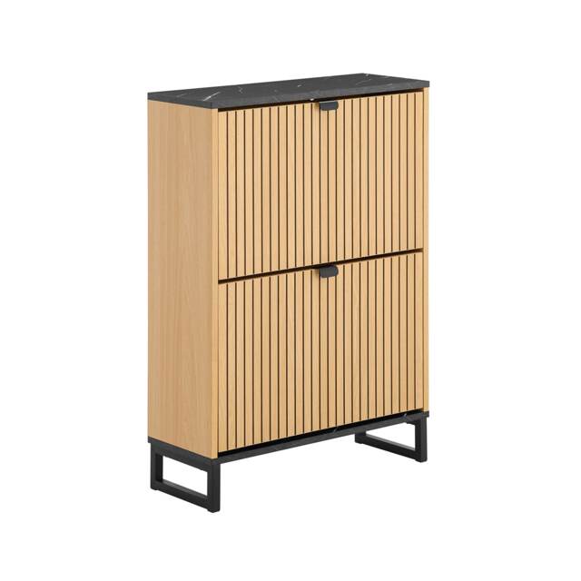 SoBuy Slim Flip-Door Shoe Cabinet with 2 Shelves, Light Oak & Black, 23.6x9.4x34.6 in, 16.3 kg - FSR202-N
