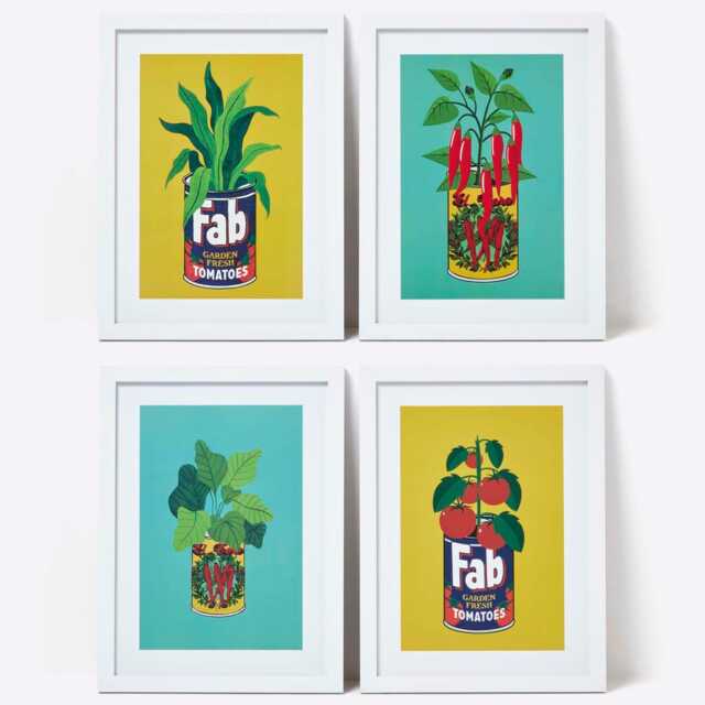 Homescapes Set of 4 Colourful Tinned Plants Wall Art