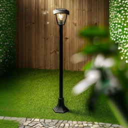 CGC Lighting Lara Black Solar Outdoor Post Light 1.2 m - Warm White LED IP44 Black Black Height: 1.2 m, diameter: 16.6 cm