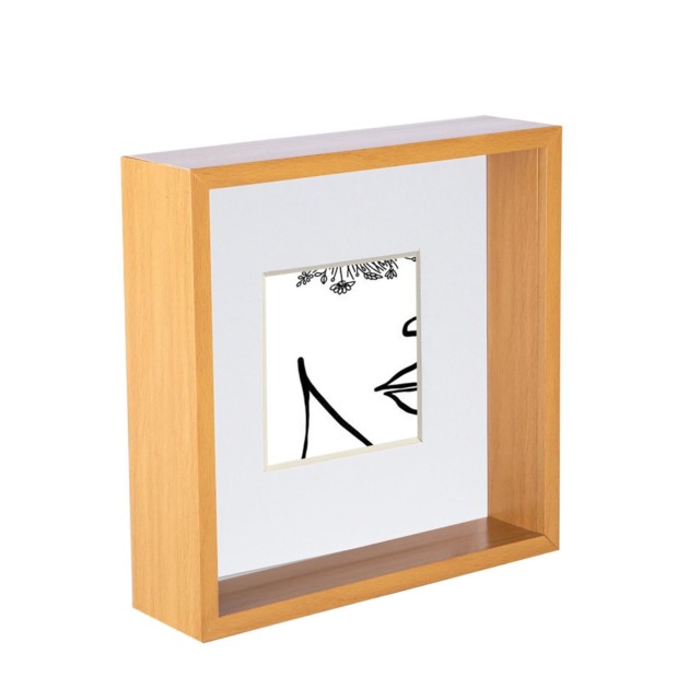 "Nicola Spring 8 x 8"" Deep Photo Frame - Light Wood/White Mount - 3D Deep Box Picture Frame Display Case (22.5 x 22.5cm)"