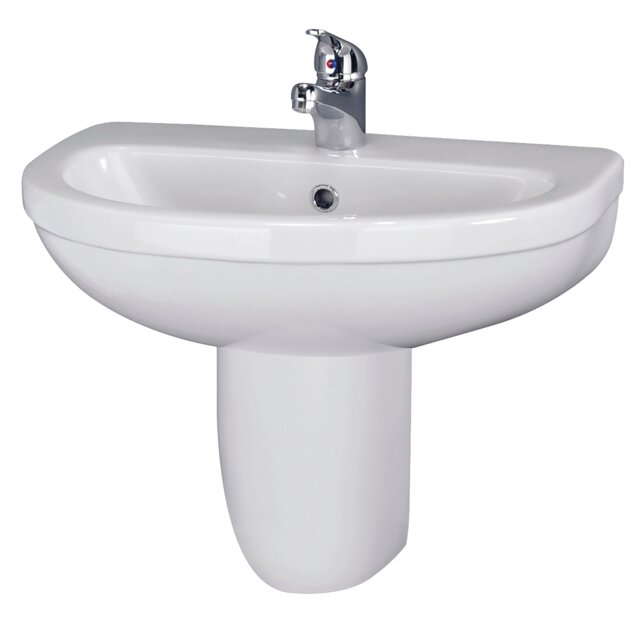 Balterley Round 1 Tap Hole Basin & Semi Pedestal White White