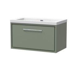 Balterley Modern Bathroom 1 Soft Close Drawer Wall Hung Vanity Unit Fireclay Basin Green Reed Green 1