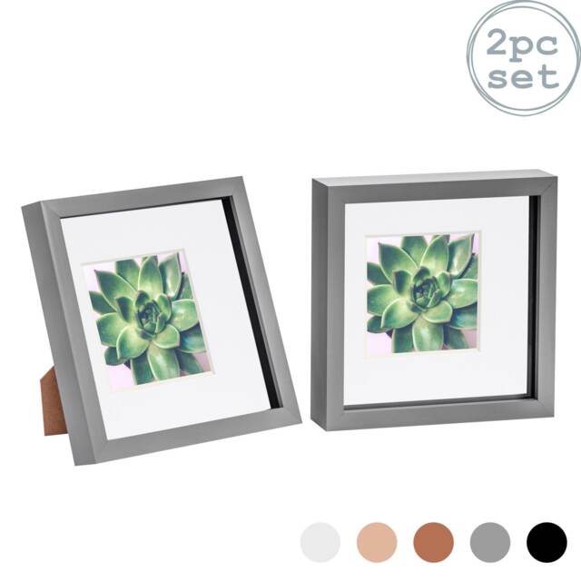 "Nicola Spring 8 x 8"" Photo Frames - Grey/White Mount - 3D Picture Frame Box Portrait Display Case (22.5 x 22.5cm) Set of 2"
