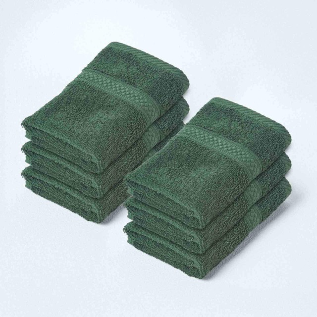 Homescapes Turkish Cotton Face Cloth - Set of 6, Dark Green