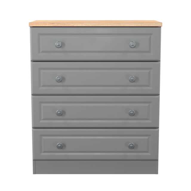 Surrey 4 Drawer Chest of Drawers in Dusk Grey & Bardolino Oak (Ready Assembled) Grey Dusk Grey & Bardolino Oak