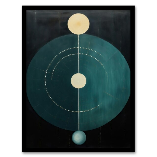 Abstract Teal Stone Circles Yellow On Home Decor Black Framed Wall Art Print A4