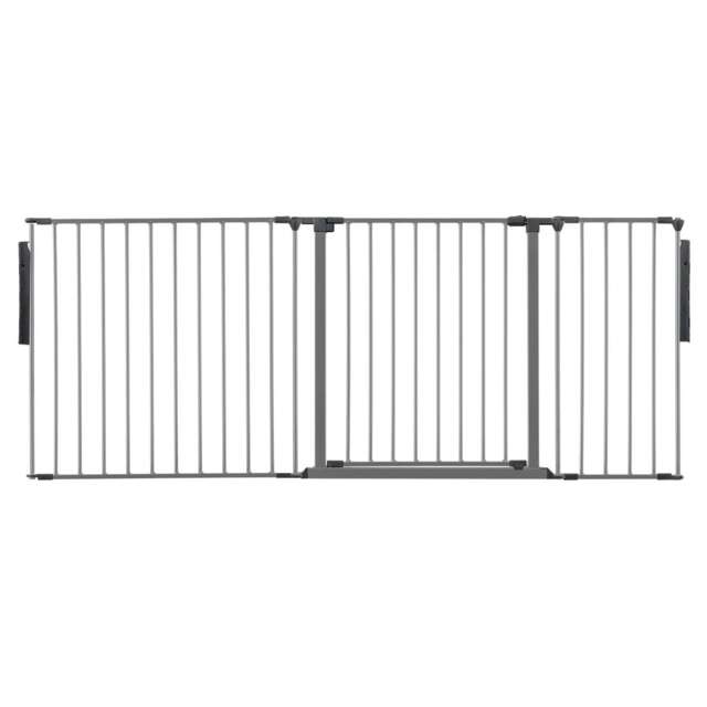 Safetots Premium Multi Panel Room Divider, up to 187cm Wide, Grey, 70cm Tall, Flexible Barrier with Door for Baby and Toddler Grey