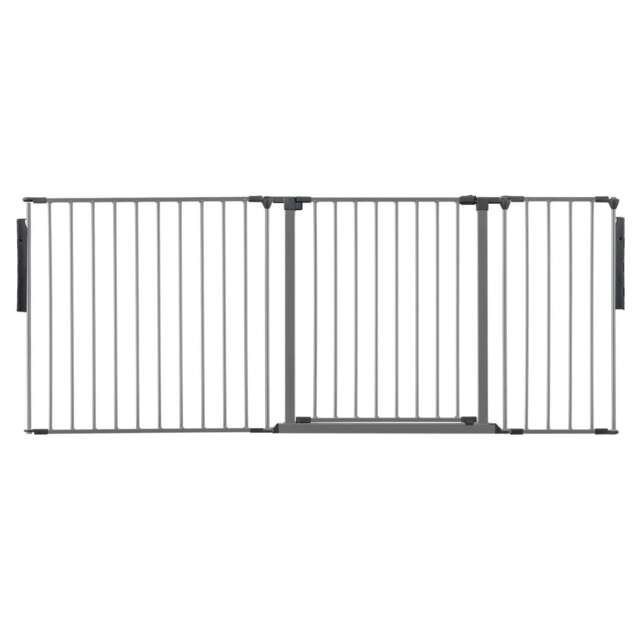 Safetots Premium Multi Panel Room Divider, up to 187cm Wide, Grey, 70cm Tall, Flexible Barrier with Door for Baby and Toddler Grey