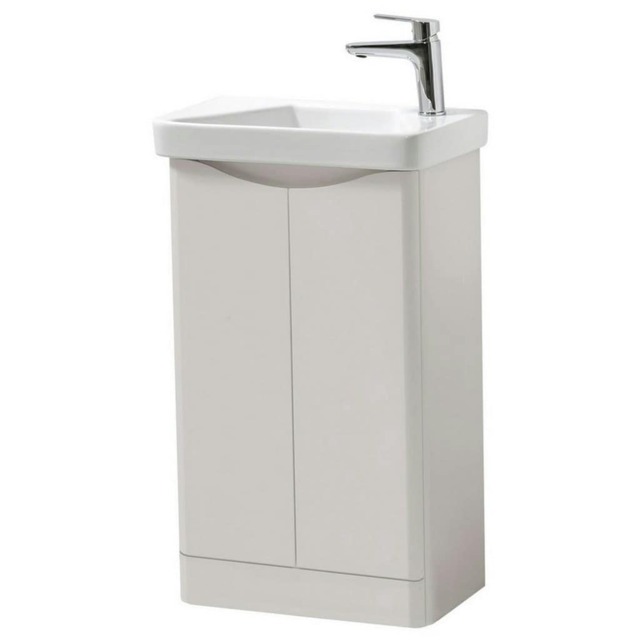 Bathroom Floor Standing 2 Door Cloakroom Unit and Ceramic Basin 500mm Wide - Cashmere - (Arch) - Brassware Not Included Grey Grey 1