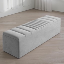 Safar 120cm Large Ottoman Storage Box - Naples Shoes Bench - Silver Lined Upholstery Blanket Storage Box