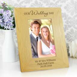 Personalised Our Wedding Day 6x4 Oak Finish Photo Frame Brown One Size