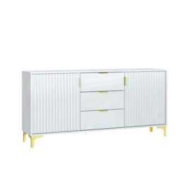Bold sideboard 140cm white ribbed fronts gold accents White