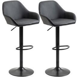 HOMCOM Bar Stools Set of 2, Height Adjustable Swivel Barstools, PU Leather Kitchen Stools with Backs, Armrests and Footrest for Home, Counter and Dining Room, Black