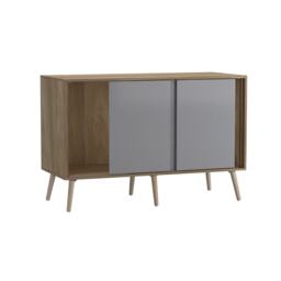 URBNLIVING Oak Carcass 3 Door Sliding Storage Cabinet Multi Grey Doors & Pine Legs 1