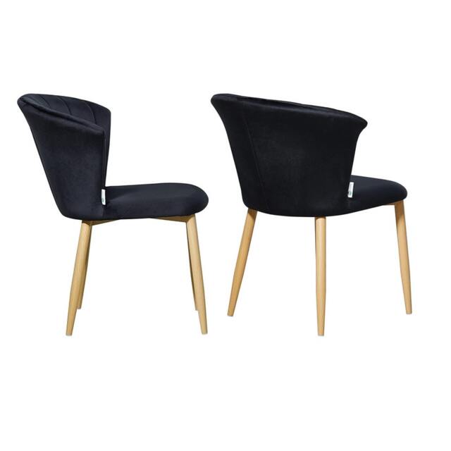 Set of 2 Elsa Velvet Dining Chairs with Wooden Legs, Curved Back & Comfortable Seating Black