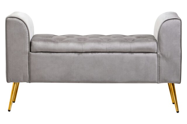 Orsina Grey Velvet Bench with Gold Finish legs, Comfy Padded Seat Velvet Seat, Built to Last Bedroom Bench