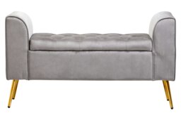 Orsina Grey Velvet Bench with Gold Finish legs, Comfy Padded Seat Velvet Seat, Built to Last Bedroom Bench