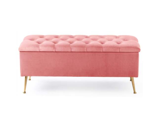 90cm Amara Chesterfield Ottoman Storage Bench - Plush Velvet Shoes Bench - Pink Upholstery Footstool Storage with Legs