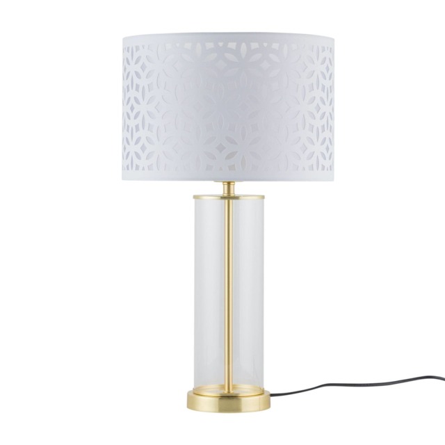 Aura - Satin Brass Table Lamp with White Cut Out Shade Gold White Large 1