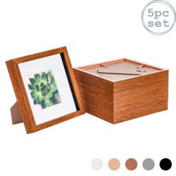 "Nicola Spring 8 x 8"" Photo Frames - Dark Wood/White Mount - 3D Picture Frame Box Portrait Display Case (22.5 x 22.5cm) Set of 5"