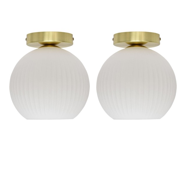 Set of 2 Betchley - White Glass Satin Brass Ceiling Light Fittings
