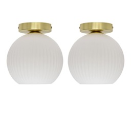 Set of 2 Betchley - White Glass Satin Brass Ceiling Light Fittings