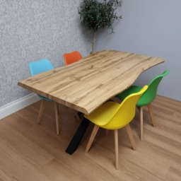 Modern Dining Table with 4 Mix Colour plastic Chairs with faux leather padded seats Kitchen Furniture
