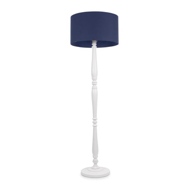ValueLights Victoria White Wood Floor Lamp Navy Blue Shade White Navy