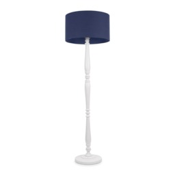 ValueLights Victoria White Wood Floor Lamp Navy Blue Shade White Navy