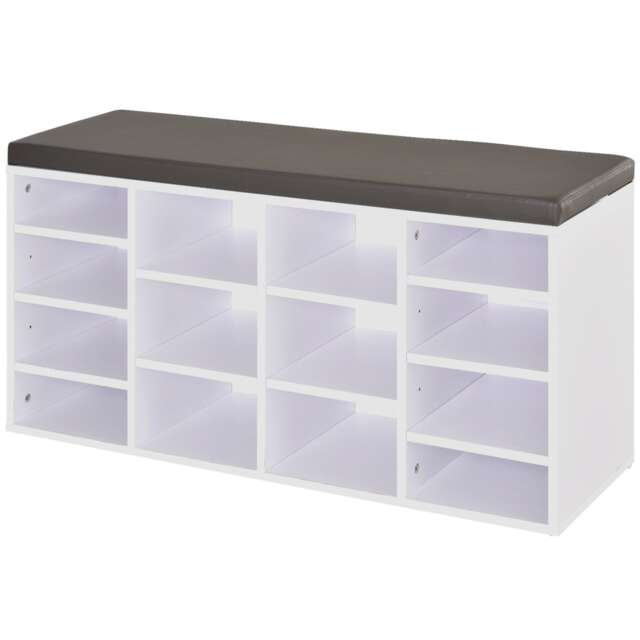 HOMCOM Multi-Storage Shoe Rack 14 Compartments Cushion Moving Shelves Home White White White