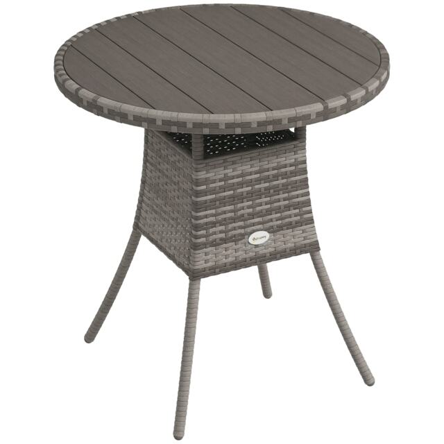 Outsunny Outdoor PE Rattan Dining Table w/ Wood-plastic Composite Top, Grey Grey Mixed Grey 70x70x73cm