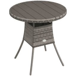 Outsunny Outdoor PE Rattan Dining Table w/ Wood-plastic Composite Top, Grey Grey Mixed Grey 70x70x73cm
