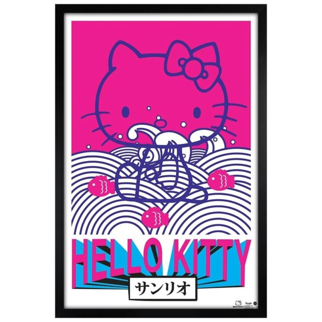 Black Wooden Framed Hello Kitty Tokyo Rebel Maxi Poster Multi
