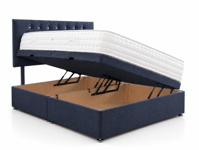 Side Lift Ottoman Denim Linen 4ft6 Double Bed Set Headboard and Mattress Included