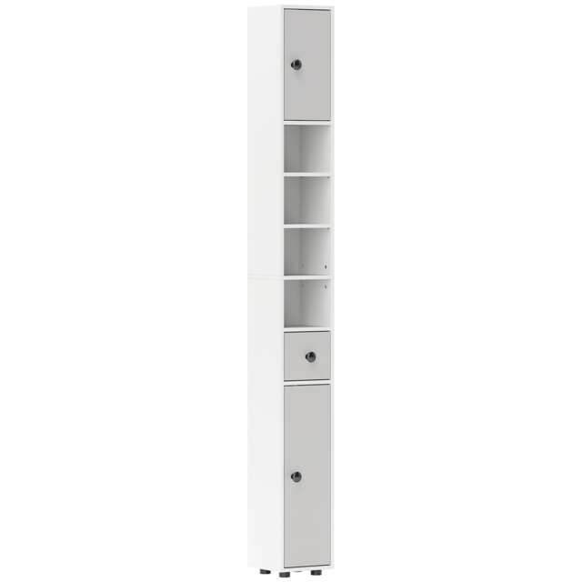 kleankin Slim Bathroom Cabinet, Toilet Roll Storage w/ Shelves, Light Grey Grey Light Grey