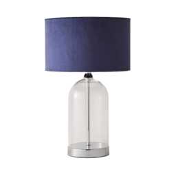 ValueLights Jessy Chrome Metal Table Lamp Navy Velvet Shade