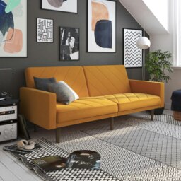 Paxson Clic Clac Sofa Bed in Mustard Fabric Yellow MUSTARD Three Seater