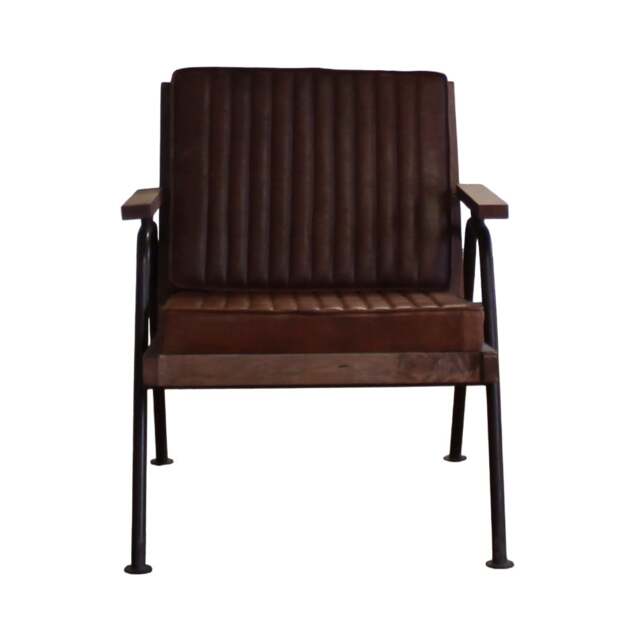 Oakland Industrial Leather and Wood Frame Armchair Brown