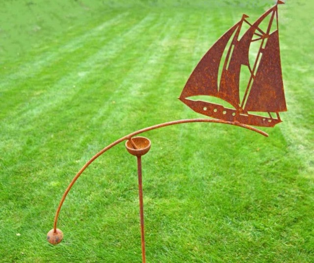 Sailing Boat Wind Rocker Single Bare Metal - Ready to Rust - Steel - L66 x W54 x H148.5 cm